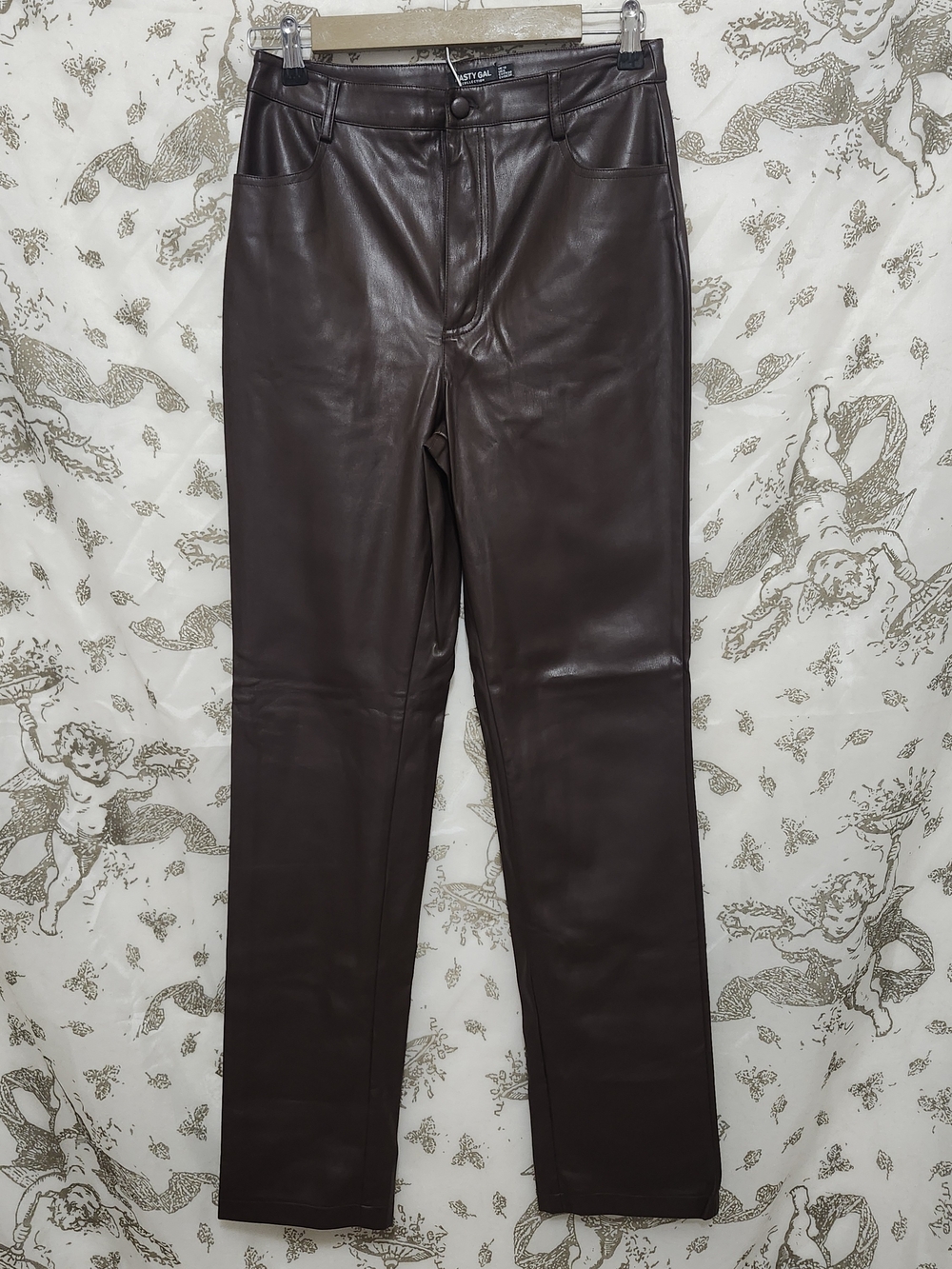 Nasty Gal Dark Brown Faux Leather Straight-Leg Pants 6 western cowgirl style
